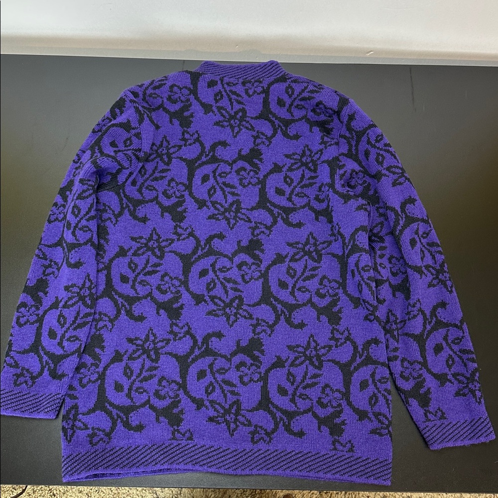 Pendleton Wool Blend Deep Purple Floral Pattern Button Sweater Cardigan M - Picture 2 of 10